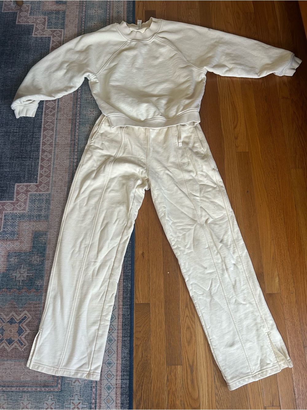 ALO Yoga Cream Wide-Leg sweatsuit with Front Seams